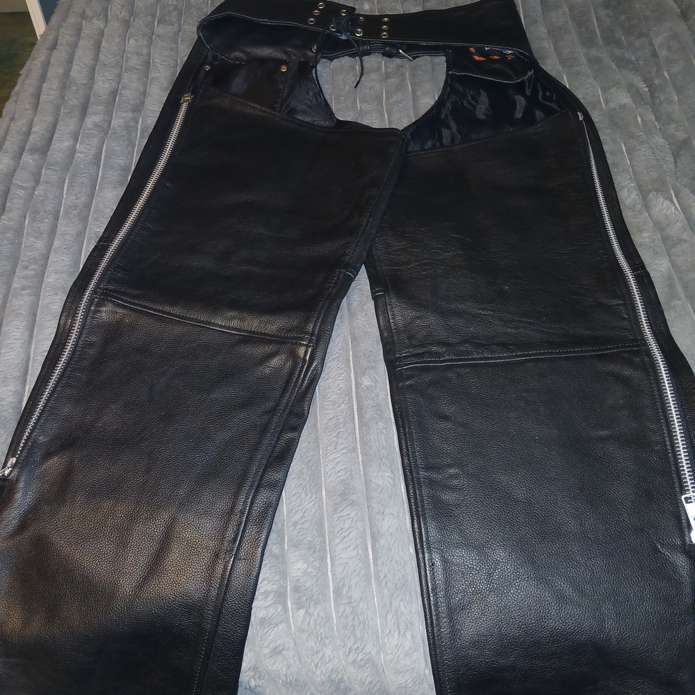 Interstate Leather Black Leather Chaps with Zipper Details